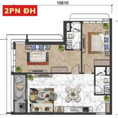 sản phẩm căn hộ cao cấp tại dự án chung cư Sun Group Vinh ( Sun Trường Vinh Nghệ An ) Căn 2 phòng ngủ điển hình