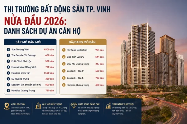Thị trường bất động sản tại thành phố Vinh đang dần dịch chuyển từ xu hướng sở hữu nhà qua sở hữu những không gian sống độc bản và đẳng cấp